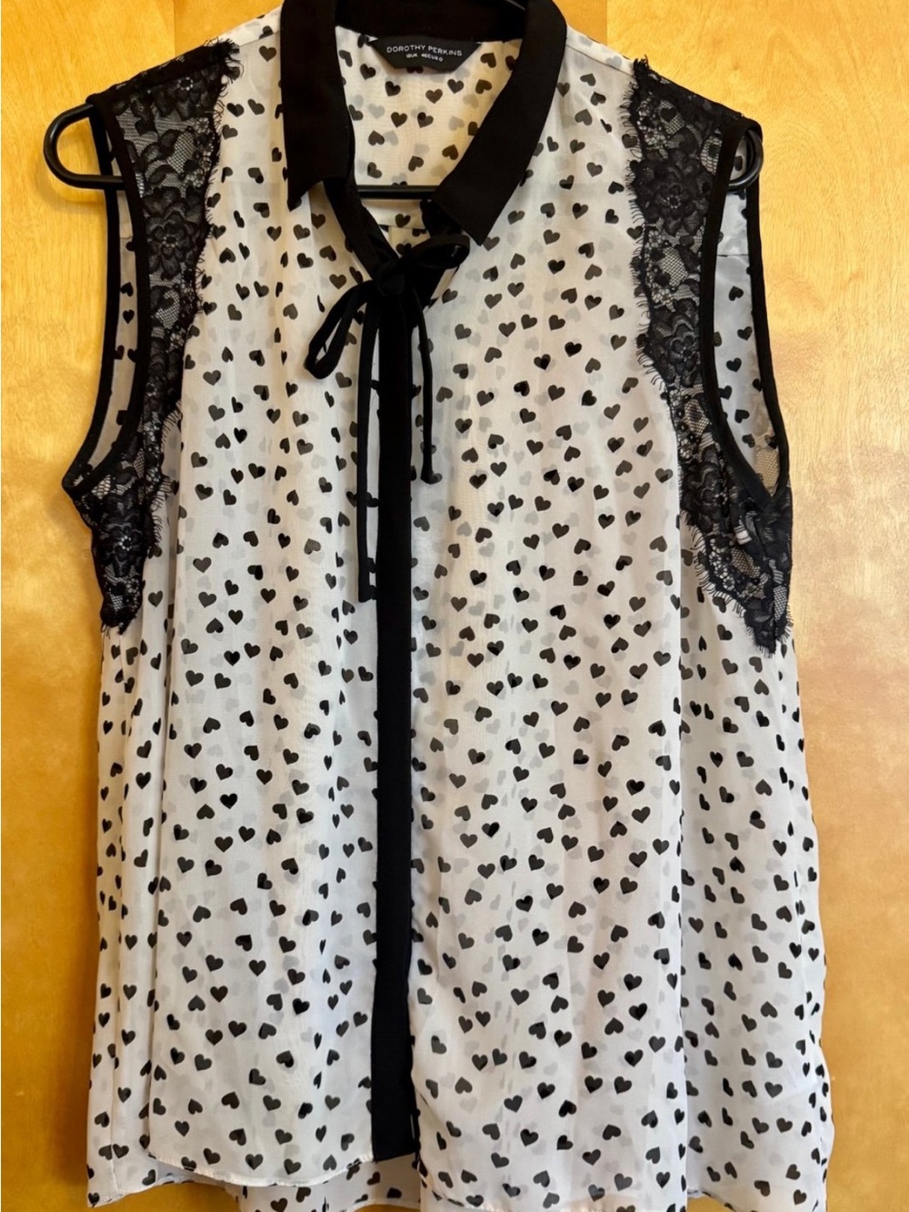 Dorothy Perkins Black & White Heart-Print Tie-Neck Blouse